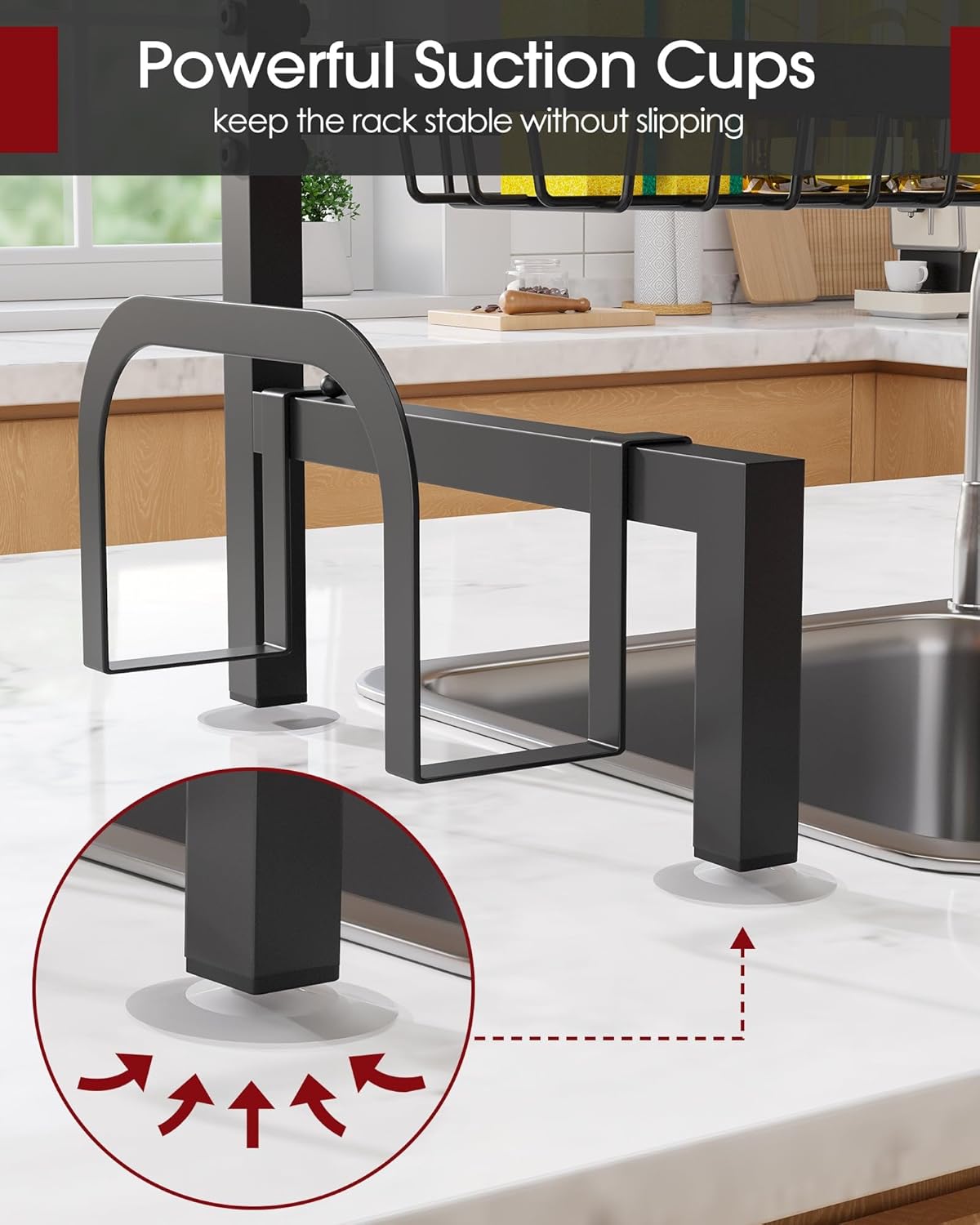 Over The Sink Dish Drying Rack - Adjustable 2 Tier Large Capacity Stainless Steel Drainer with Cutlery & Utensil Holders, Kitchen Storage & Organization, 30"-33.9" L x 11" W x 21.5" H, Black