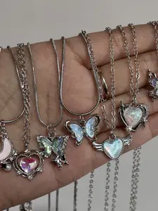 Elegant Cute Necklace Set, Unique Designs, Butterfly Heart Wings Moon Clavicle Chain, Boho Style Bohemian Vibes Jewelry for Women, Versatile Wear, Party Gift, Holiday Present, Trendy Charm Necklaces