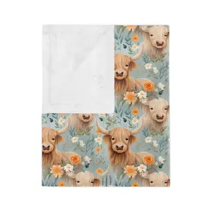Highland Cows Baby Blanket, BOHO Floral Velveteen Minky, Girl or Boy, Baby Shower Gift, Ultimate Nursery Decor For Lil Cowhands, Farm Themed