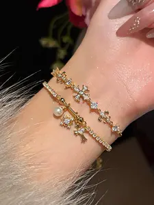 Women's Dual-Layer Bracelet, Snowflake Cross Design, Adjustable Fashionable Christian Symbol, Hypoallergenic, Perfect Gift for Mom Daughter Wife Sister Friend