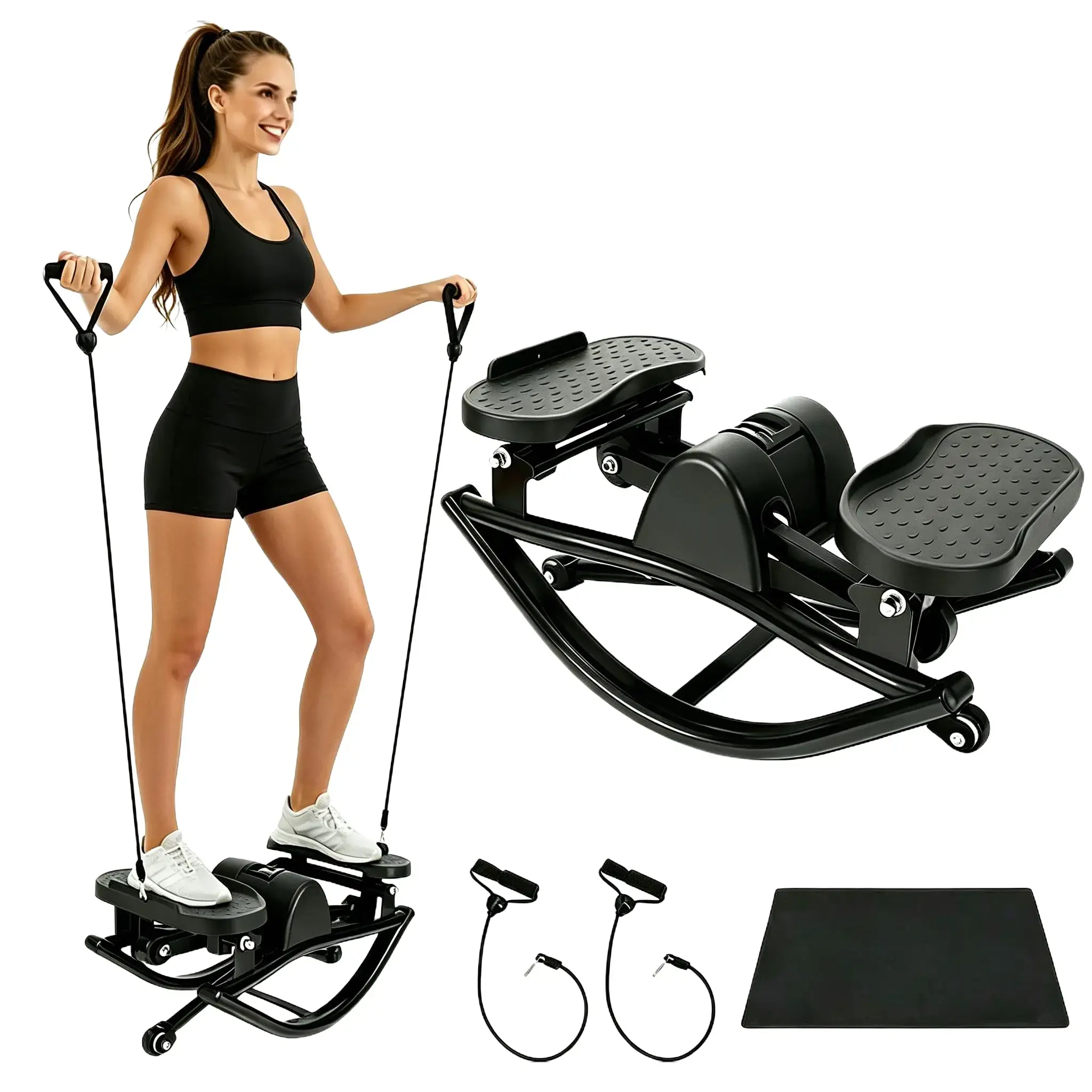 Wetough Rocking Steppers for Exercise at Home, 3D Motion Stair Stepper with Resistance Bands for Full Body Workout & Low-Impact Balance Board, 350 LBS Loading Capacity Exercise Equipment