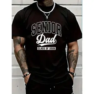 Cotton Proud Senior Dad Class Of 2026 Graduation 2026 Senior Dad 26 T-Shirt Women's Men's Graphic Tee Crew Neck summer vacation Tops