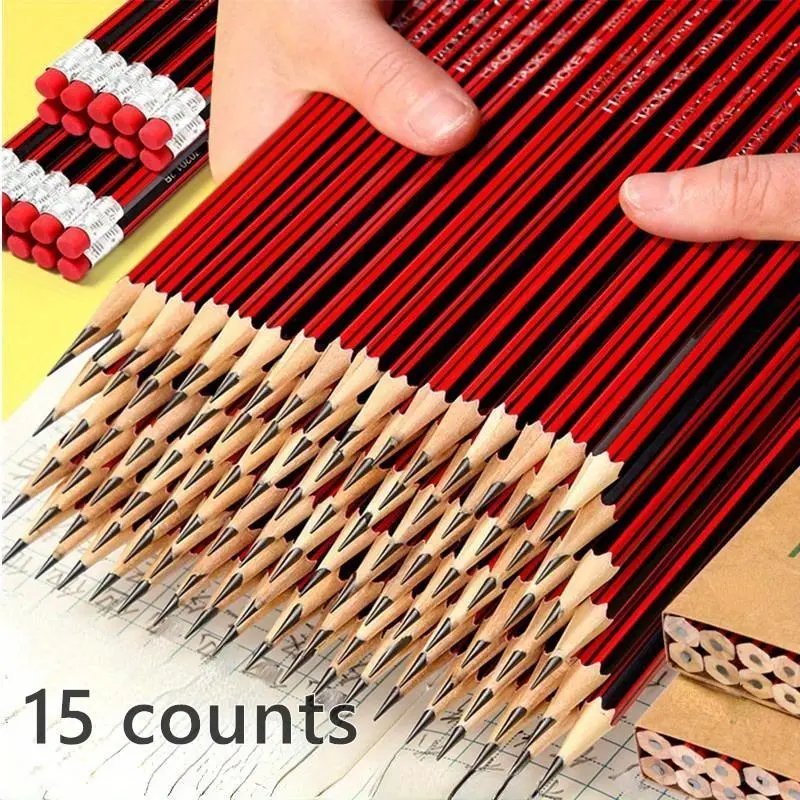 HB Pencil with Eraser, 15pcs/50pcs Wooden Sketching & Painting Pencil, Drawing Pencils Set, Art Pencils for Sketching, Writing Stationery & Correction Tools for Home & School & Office, Valentine's Day Gift
