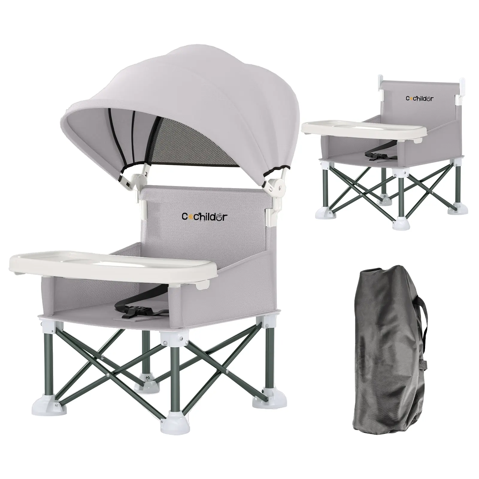Cochildor Portable Foldable Baby Booster Seat with Detachable Feeding Tray, Foldable Travel High Chair, Tip-Resistant Design, Chair Straps, Compact Travel Dining Seat for Table, Camping, Baby & Toddler Furniture
