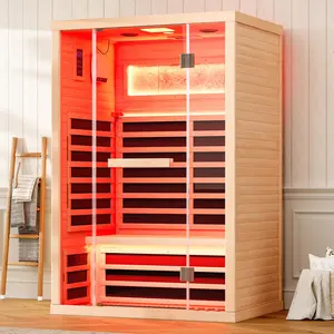 AMERLIFE Indoor/Outdoor Infrared Sauna for 1/2/4 Person, Low EMF 930W/110V&1463W/110V&2145W/110V Hemlock Wood Sauna with Tourmaline Foot Warmer, 7-Color Light Therapy, Salt Crystal Bricks, Easy Assembly