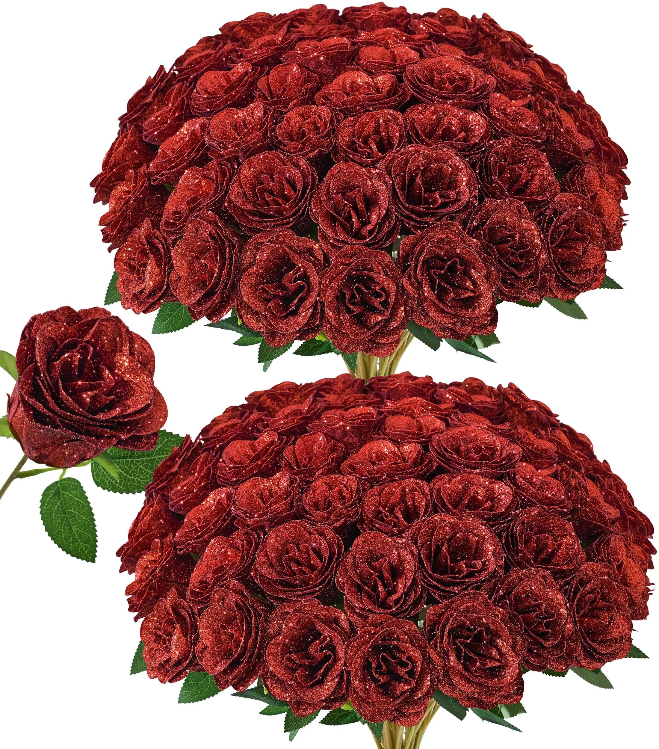 Ivydale 50 PCS Red Roses Artificial Flowers, Fake Roses with Stems Realistic Silk Roses for DIY Wedding Bouquets Tables Centerpieces Arrangements Party Baby Shower Birthday Home Decor Gift for Her