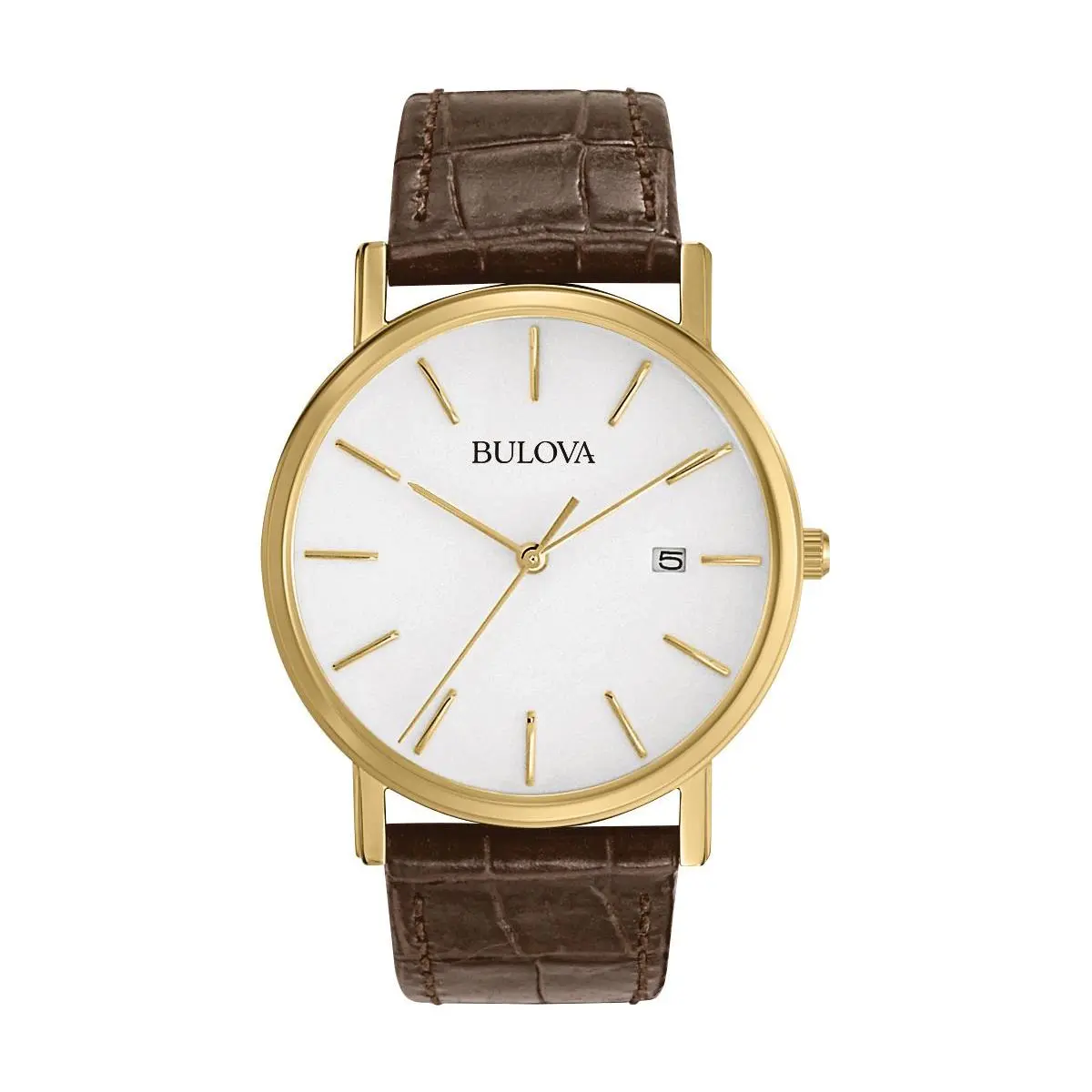 Bulova Men's Goldtone Stainless Brown LeatherStrap Watch