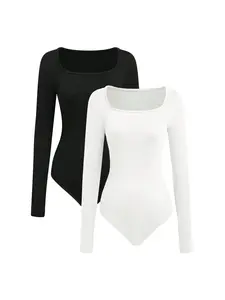 Two-piece Women's Bodysuits, New Solid Color Long-sleeved Slim Waist Casual Bodysuits Comfortable Women's Clothing