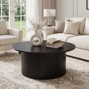 31.5″ Round Coffee Table – Small Coffee Table with Fluted Design & Metal Frame – Circle Table for Living Room