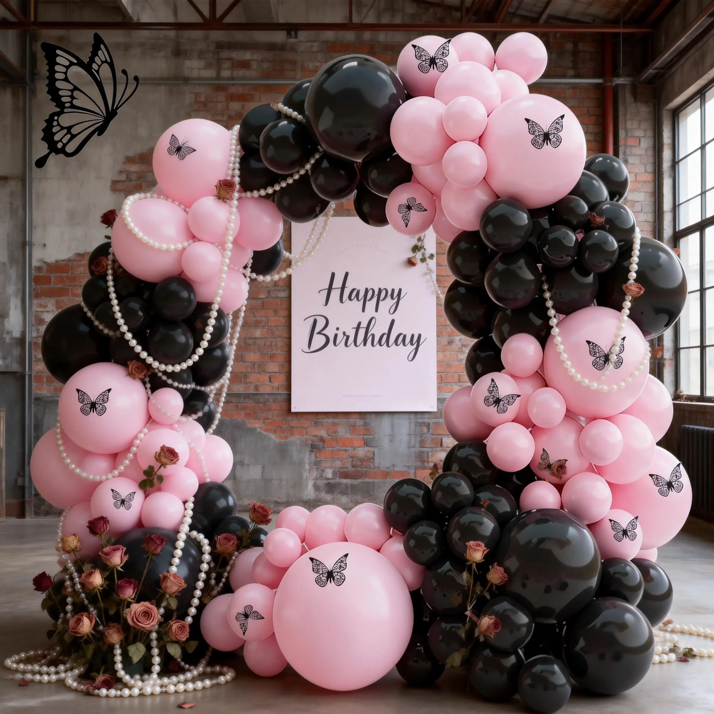116pcs Wedding Balloon Arch Set, Party Balloons, 3D Butterfly Stickers, Perfect for Adult Birthday, Wedding, Anniversary, Single Party, Bridal Shower Decor, Butterfly Balloon Decorations, Balloon Arch Kit, Balloon Party Supplies