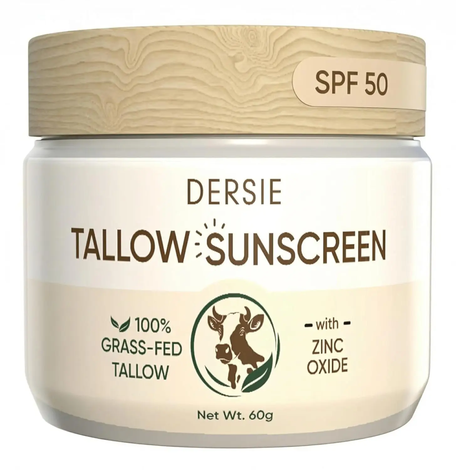 Dersie Tallow Sunscreen SPF 50 – Mineral UV Defense with Non-Nano Zinc Oxide – Face & Body Sun Protection for Adults & Kids – 100% Grass-Fed Beef Tallow for Moisture Retention & Skin Comfort (2.1 oz)