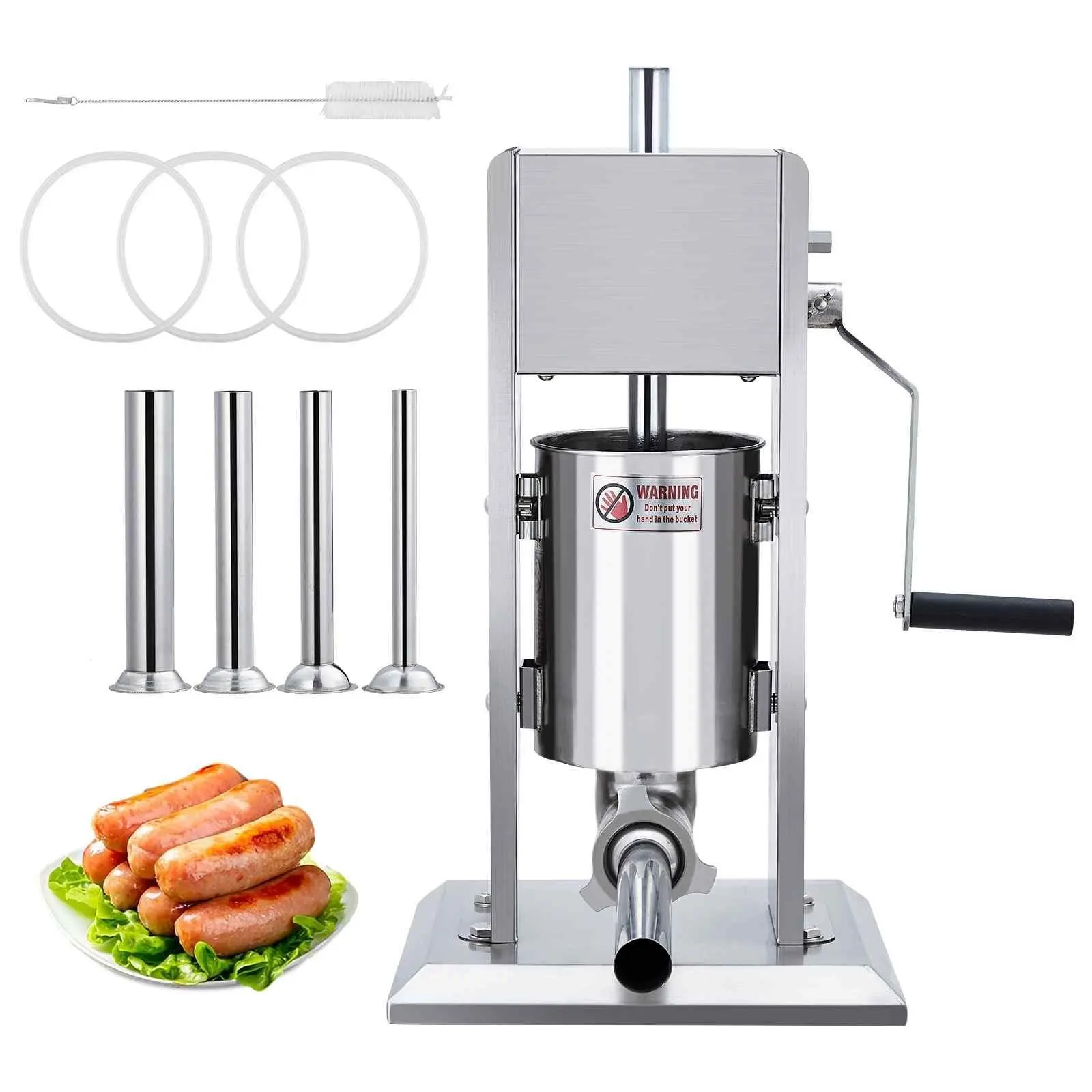 GARVEE Sausage Stuffer, Manual 7LB/3L Sausage Maker Machine, Meat Stuffer with Dual Speed, Stainless Steel Heavy Duty Sausage Filler with 4 Stuffing Tubes, for Commercial and Home Use