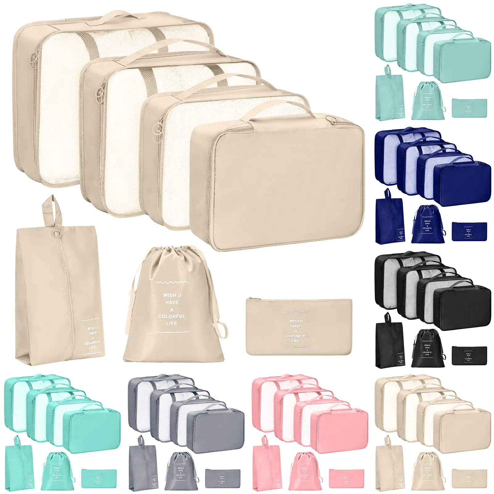 AZMT 7PCS Lightweight Travel Bag Organizer Set - Zipper Pouches, Lightweight Packing Cubes, Carry-On Set Travel Organizers, Classified Clothing Storage, Laundry Pouch, Home Essentials, Laundry Bag