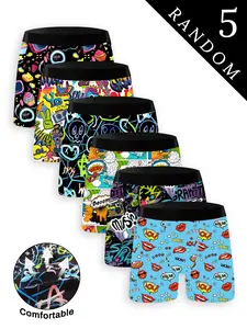 Men's Fitted Knit Underwear Set, Random Graffiti Pattern, Breathable Flat-Front Briefs, Casual All-Season Wear, Elastic Waistband