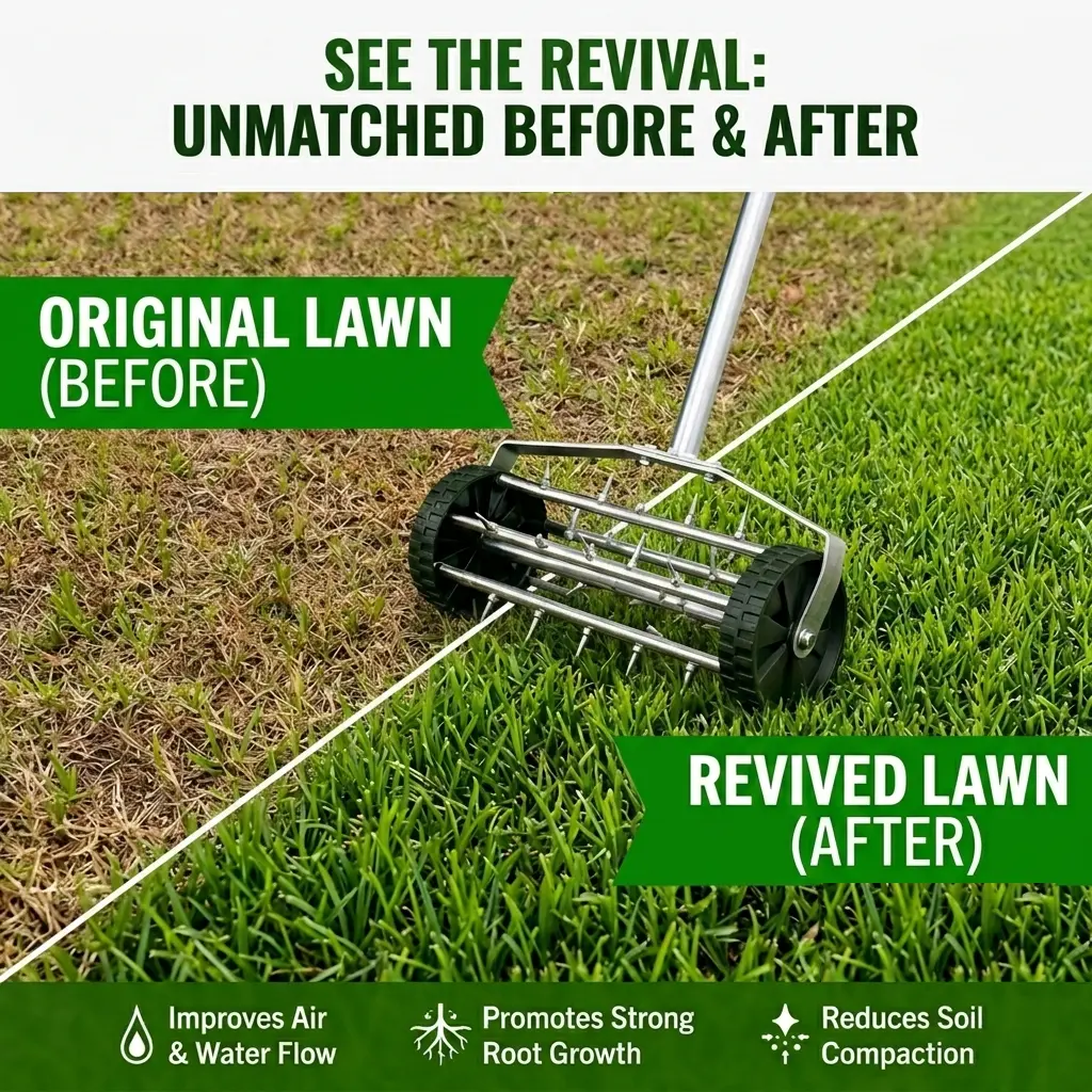 Heavy Duty Lawn Aerator Roller Tool Kit – Fast Lawn Repair Accessory with Grass Trimmer Handle and Grass Trimmer Head, Lawn Aeration, Lawn Equipment Accessories Lawn Maintenance Lawn Care