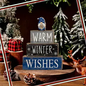 4 pcs Christmas Table Centerpiece Rustic Decorative, Tiered Tray Decor, Nativity Scene Wooden Decoration, Funny Gingerbread Christmas Sign, Block Signs Gift Farmhouse Winter Table Decoration for Home Kitchen