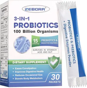 ZEBORA 3-in-1  Probiotics s & Prebiotics for Women & Men - 100 Billion Plus Digestive Health, Immune Support, Edible vegan Fitness Healthcare Immune Vitamin Supplement