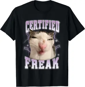 Cotton Gift Tee Certified Freak Eat Cement Cursed Cat Funny Cats Meme Humor T-Shirt casual cotton streetwear Breathable Fabric for all