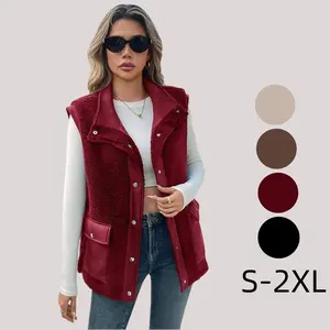 Womens Spring 2026 Sherpa Fleece Vest Sleeveless Button Down Oversized Winter Fuzzy Vest Outerwear Jacket with Pocket