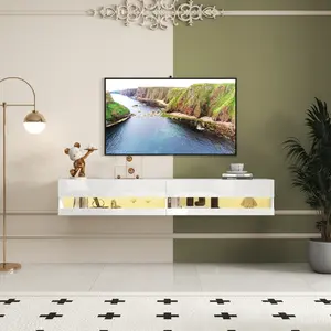 180 Wall Mounted Floating 80" TV Stand with 20 Color LEDs  and  Charging Station