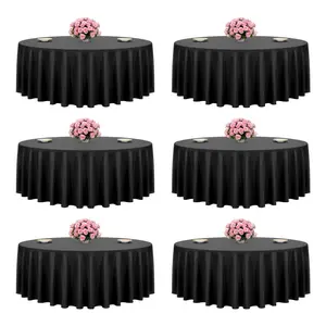 VEVOR Black Round Tablecloths 6 Pack, 120 Inches in Diameter, Stain- & Wrinkle- Resistant, Machine Washable Table Clothes, Polyester Fabric Table Covers for Wedding, Party, Banquet, Formal Events