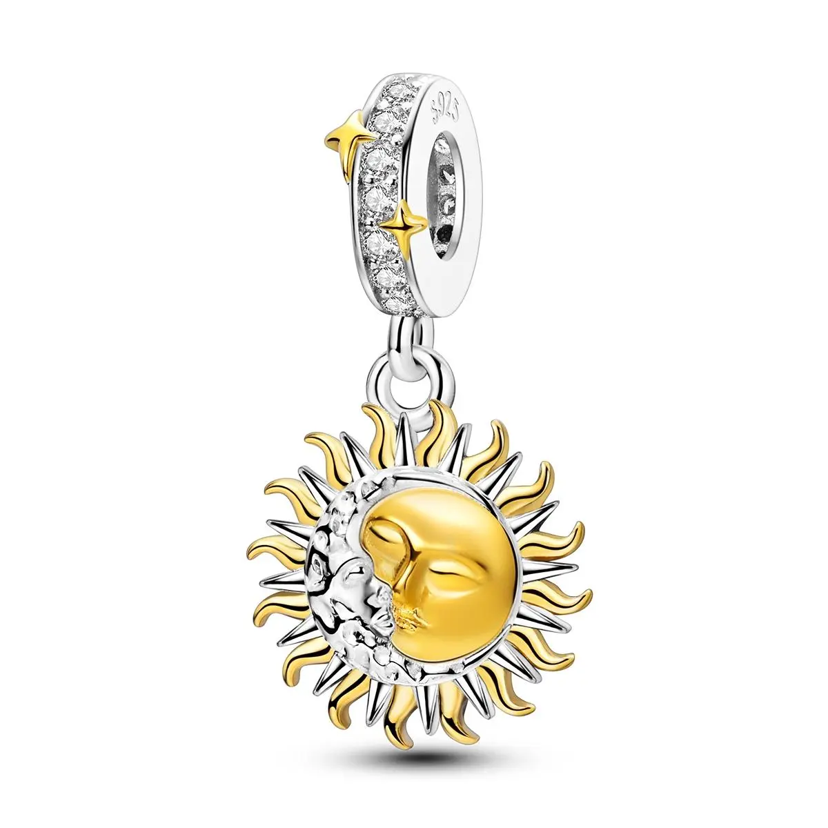 MULA S925 Silver Plated Sun and Moon - Celestial Pendant representing love, eternity and balance, compatible with Pandora bracelets and necklaces, great gift for women on Valentine's Day, Anniversary