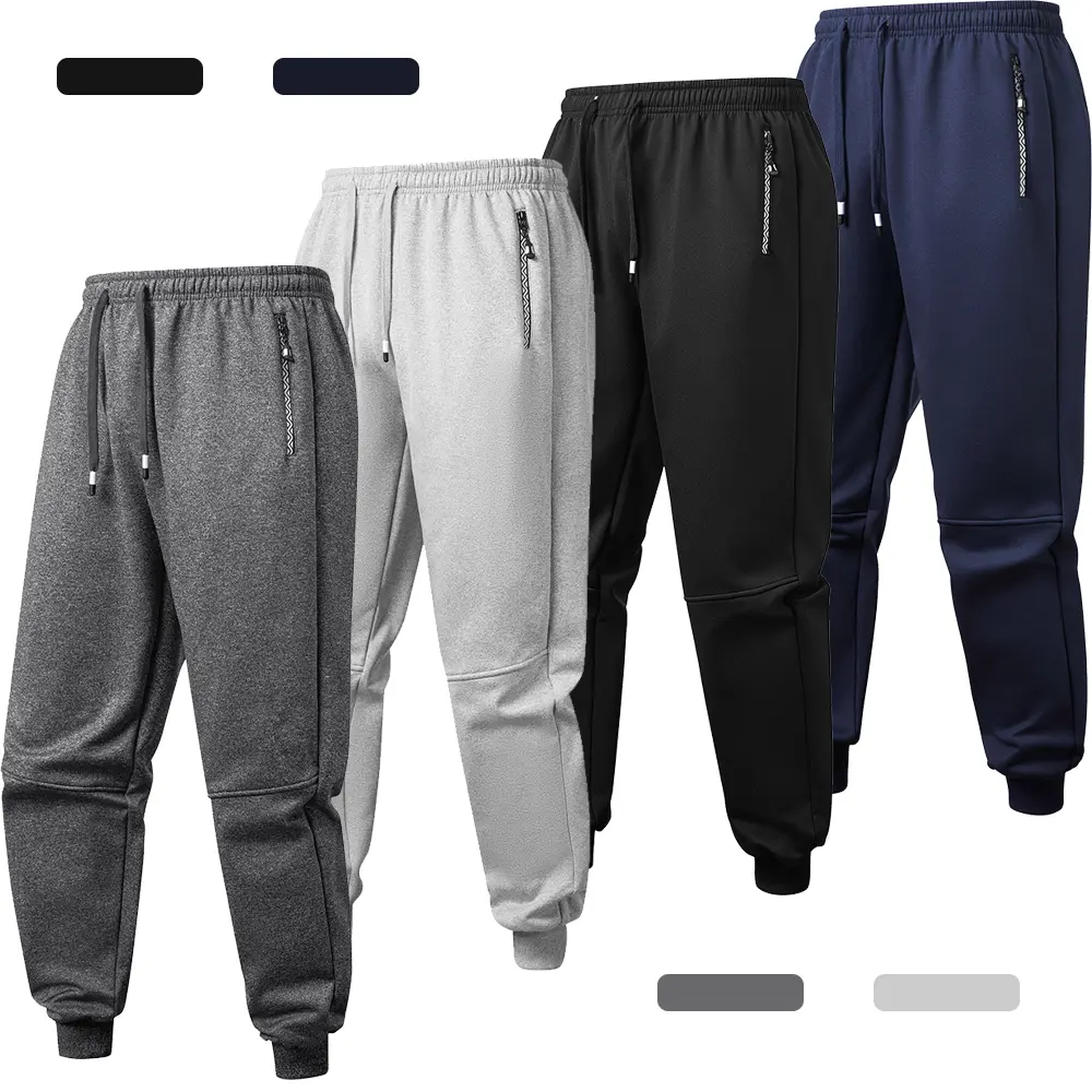 Men's Athletic Knit Joggers, Polyester Fleece Long Casual Pants with Elastic Drawstring Waist, 3D Bodycut, Standard Fit for Everyday Outfits