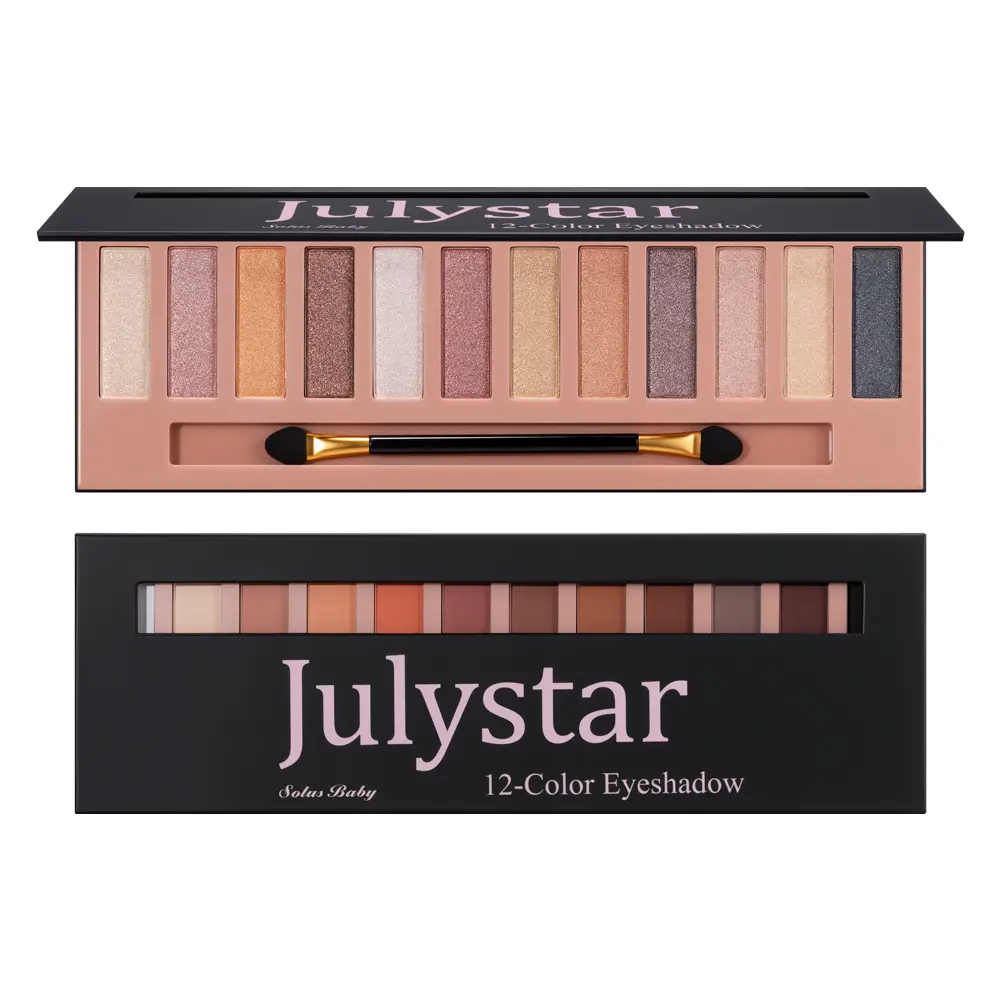12-Color Nude Multicolor Makeup Palette - Premium Sparkly Shimmer Warm Neutrals Eyeshadow for Mature Skin, Long-Lasting Blendable Smokey Kit with Soft Pink Brown Taupe Shades & Dual-End Brush