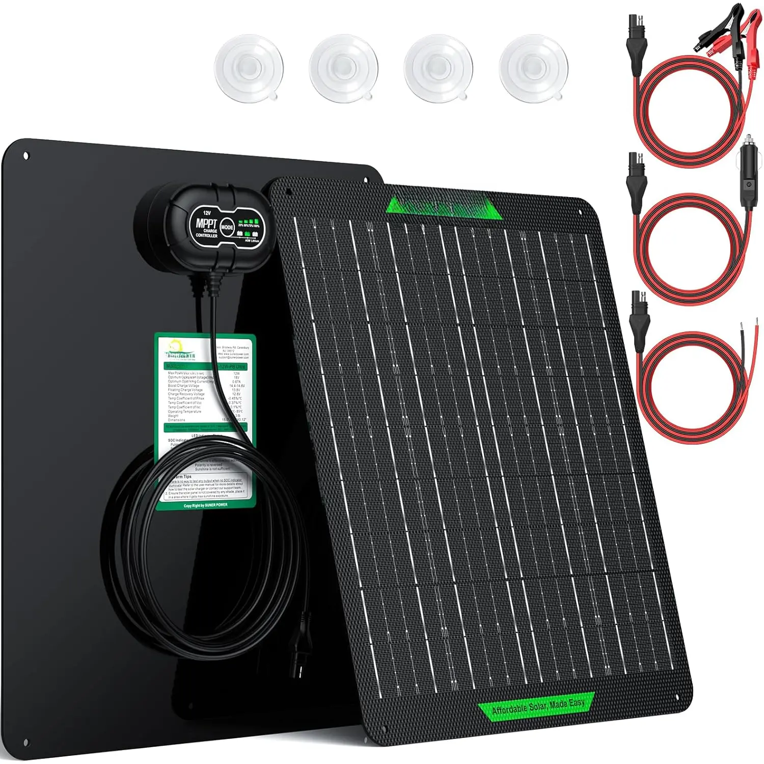 20W 12V Solar  Charger & Maintainer PRO, Built-in UltraSmart MPPT Charge Controller, 12 Volt Solar Panel Trickle  Kits for  Automotive Boat Marine RV Trailer