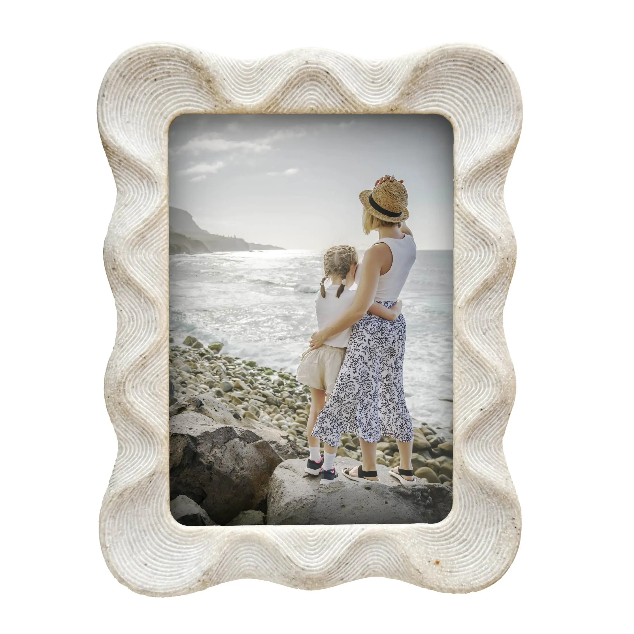 5x7 Coastal Wave Picture Frame | Textured Beach-Inspired Photo Frame | Tabletop & Wall Display