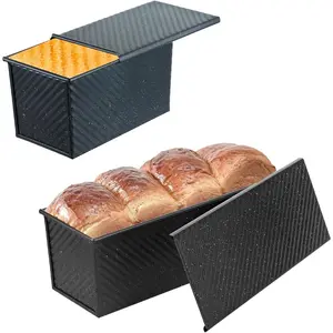 Pullman Loaf Pan with Lid 2-Pack, 2.2lb & 1lb Carbon Steel Bread Pan for Homemade Sourdough & Sandwich Bread | Nonstick Bakeware, Heavy Duty & Easy Clean (Black, 1lb+2.2lb)