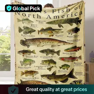 Fish Pattern Flannel Blanket, 1 Count Soft Comfortable Warm Throw, Air-conditioned Room Blanket, Easter Gifts Warm Nap Blanket for Home Office Travel Camping, Room Accessories,  Funny Gift