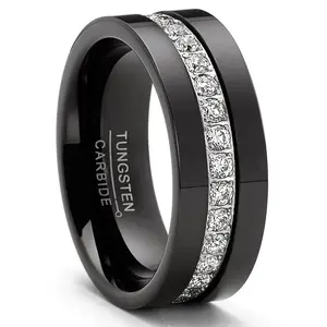 1.35 Carat Tungsten Black Wedding Band Eternity Ring Cubic Zirconia Comfort-Fit