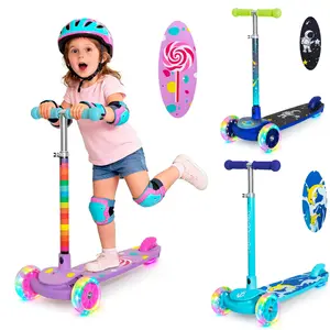 Nattork 3-Wheel Toddler Kick Scooter - Rainbow Lollipop/Ocean/Space Prints, Auto Light-Up Wheels, 3-Height Adjustable Handlebar, Lean-to-Steer, Anti-Slip Deck, 120LBS Max Load, Gift for 2-8 Year-Olds