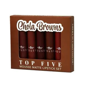Top five  Mousse Matte Lipstick Five Piece Set -Italia Deluxe Lightweight Makeup Smooth Cosmetic italia deluxe Chola Browns, Caliente Reds, Modest Mauves