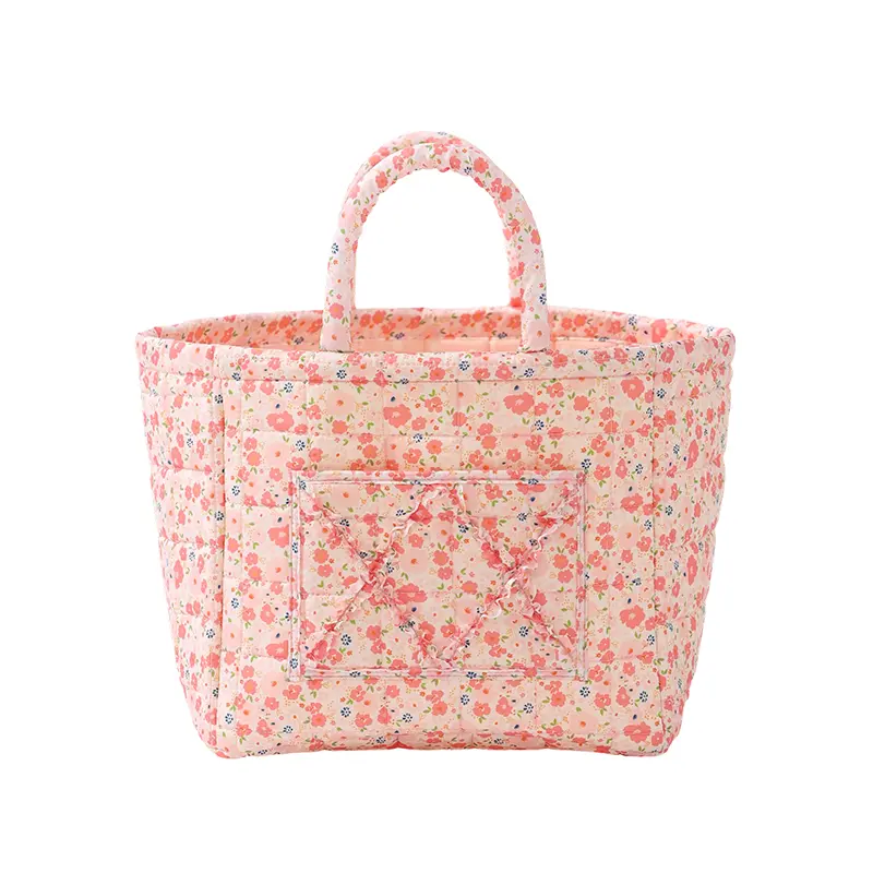 Floral Foldable Car Storage Basket - Quilted Tote Bag with Cute Floral Print, Soft Travel Tote for Laundry, Toys, Picnic & Car