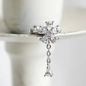 Flower Shaped Sterling Silver Ear Cuffs with a Dangle