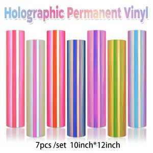 Colorful Holographic Vinyl Sheets, 7 Counts/set DIY Self Adhesive Etching Film, DIY Decal Film, Multipurpose Decorative Film for Home Decor, DIY Craft