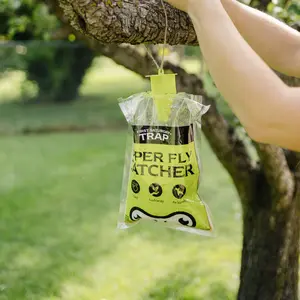 Super Fly Catcher - Extra Large Capacity Eco Friendly Disposable Fly Trap for Barns Chicken Coops & Patios - Powerful Attractant Mess Free Design - Hang & Let It Do The Work