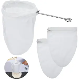 2 Pack Ultra Fine Mesh Strainer Bag with 1 Stainless Steel Frame Handle,   Grade Juice Strainer with Filter Zipper Bags Cheese Cloths for Straining Nut Milk Coffee Butter Juices Honey