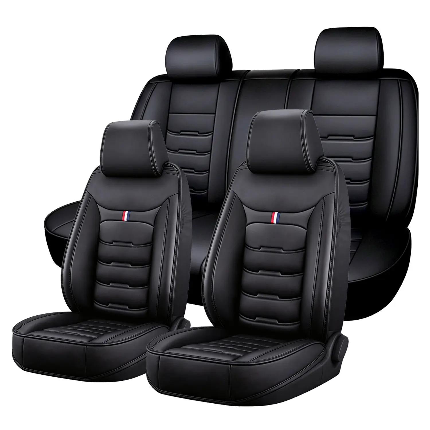 Universal for 5 Seats Full Set Car Seat Covers, Premium Waterproof PU Leather Cushion Protectors, 40/60 Split Front and Rear Bench Seat, Breathable Auto Accessories, Universal Fit for Vehicles Sedans SUVs