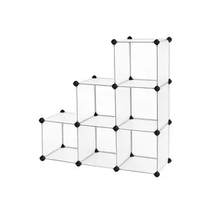 SONGMICS 6 Cube Storage Organizer, DIY Closet Shelf, Plastic Clothes Organizer, Modular Bookcase, 11.8 x 11.8 x 11.8 Inch Cubes, with Feet and Rubber Mallet