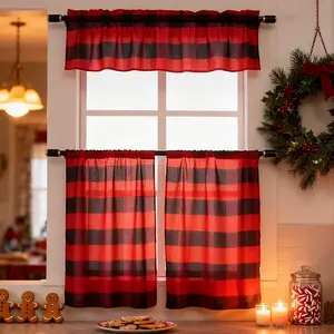 3 Piece Buffalo Kitchen Curtain with Swag and Tier Window Treatment Set