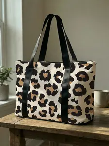 1 piece of Milk White Base Leopard Printed Handbag, Large Capacity Travel Duffel Bag, Portable Overnight Bag, Travel Bag, Yoga Gym Bag, Portable Crossbody Bag with Shoe Storage Compartment, Trainer Bag, Casual Sports Bag
