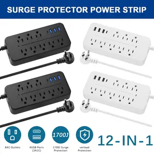 Dazone Multi-Outlet Power Strip with 8 AC Outlets & 4 USB Ports (1 Type-C), 1700J Surge Protector, Wall Mount for Office, Home, College Dorm Room