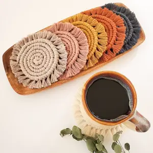Boho Round Macrame Coaster, Fringe Circle Coaster, Absorbent Cotton, Boho Table Decor, Coffee Tea Lover, Housewarming, Gift For Her