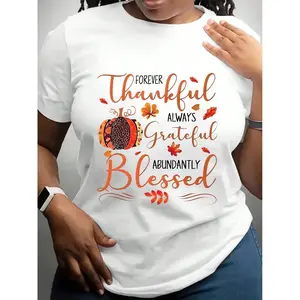 Thanksgiving Women's Plus Size T-Shirt, Thanksgiving Pumpkin Pattern Design, Autumn Casual Street Cotton Short-Sleeved Top, Suitable For Birthdays, Halloween, Thanksgiving, Christmas, Or Family And Friends Gatherings (S-5XL)