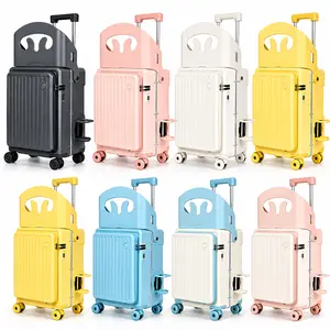 Rideable Suitcase with Seat and Seatbelt — Front-Opening Design, Silent 360° Spinner Wheels with Brakes — Rolling Luggage Ideal for Airport Travel, Vacations, and Family Trips (Of various kinds) Removable One-Button