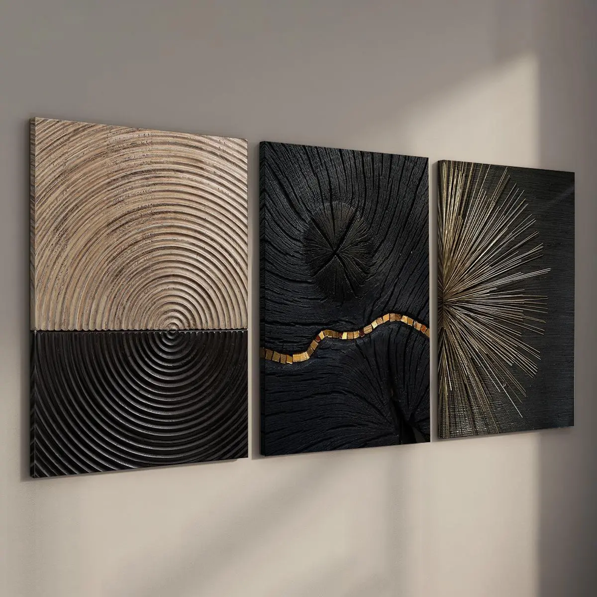 Wood Framed Canvas Painting, 3 Counts Tree Ring Stump Spiral Natural Pattern Wall Art, Wall Decor for Bedroom, Living Room, Dining Room, Bathroom, Ornaments, Wooden Wall Art, Wall Art Decoration