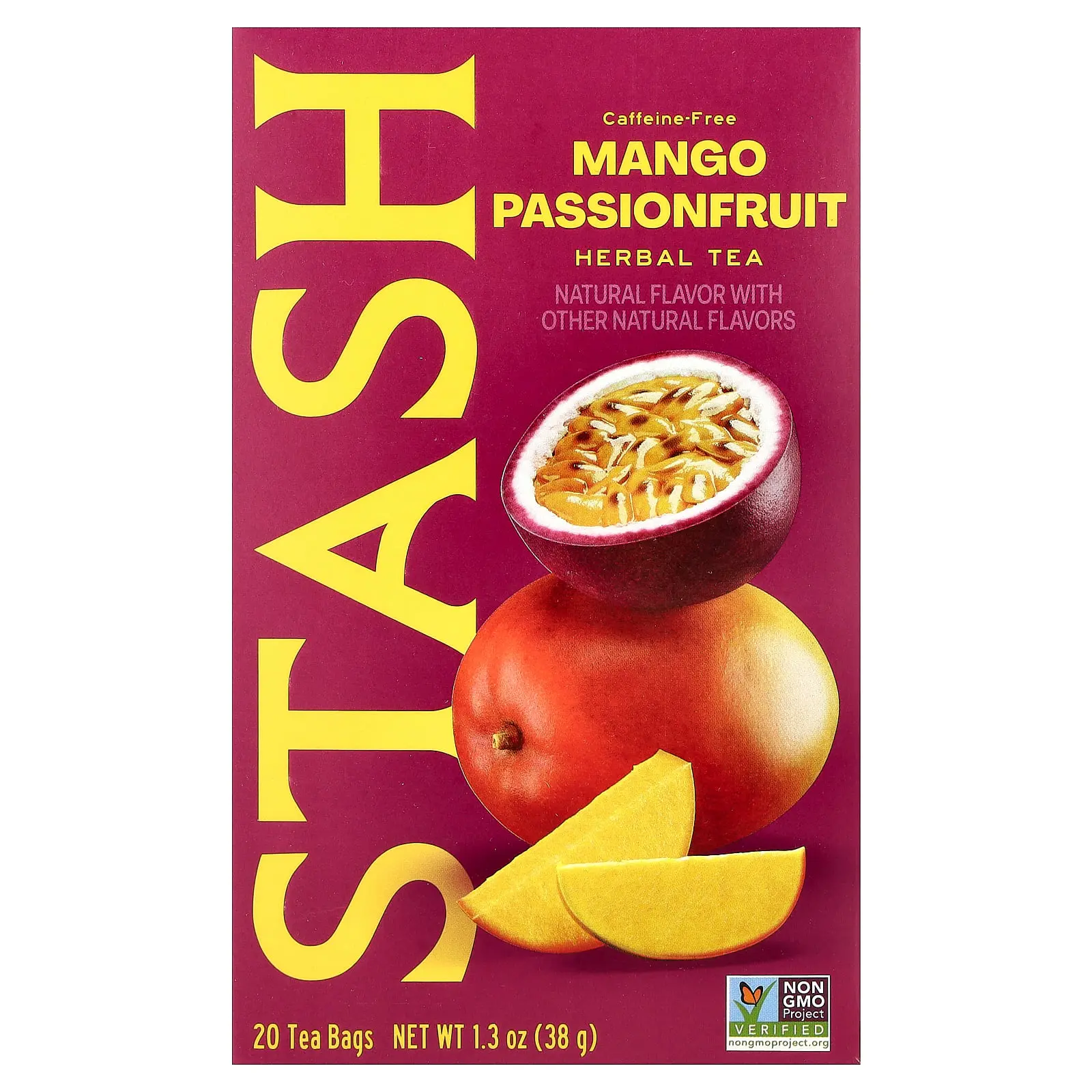 Stash Tea Herbal Tea, Mango Passionfruit, Caffeine Free, 20 Tea Bags, 1.3 oz (38 g)